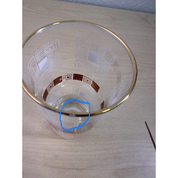 8 Vintage 1950's Block Geometric Tom Collins Glasses Gold Rim Metal Carrier - Picture 6 of 12